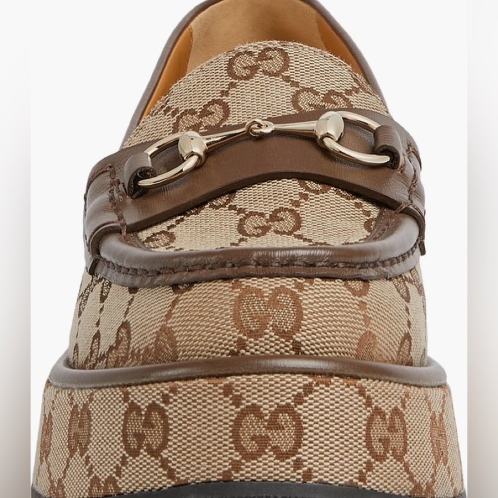 GUCCI Womens Ilde GG Supreme Canvas & Leather Flatform Loafers -Worn 1x 37.5/7.5 - Picture 4 of 16